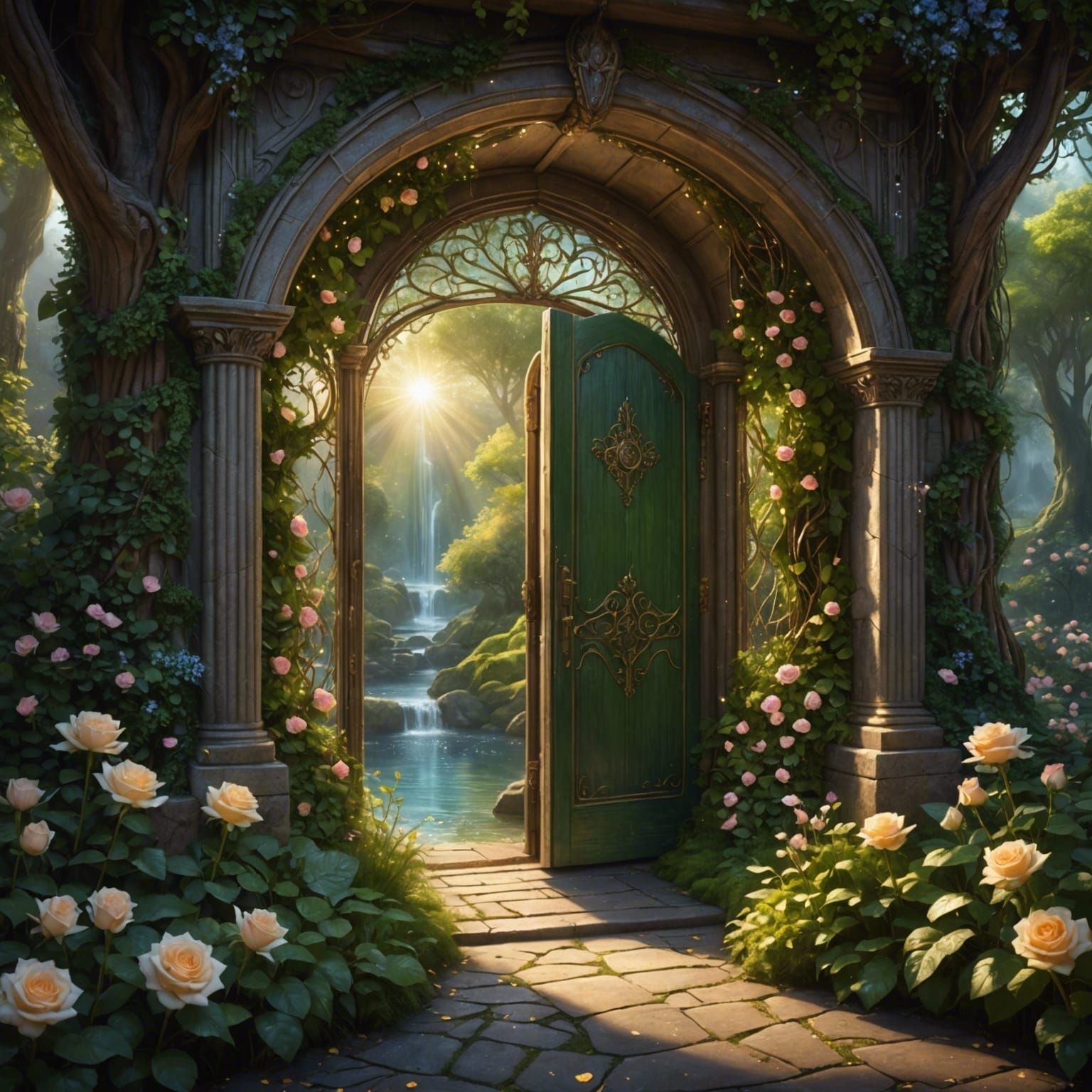 Enchanted Lothlorien Gateway in Sparkling Light