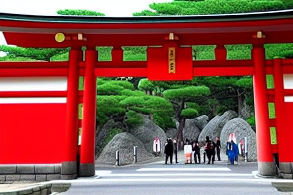 Vibrant Gate to Japan in a Cartoon Style