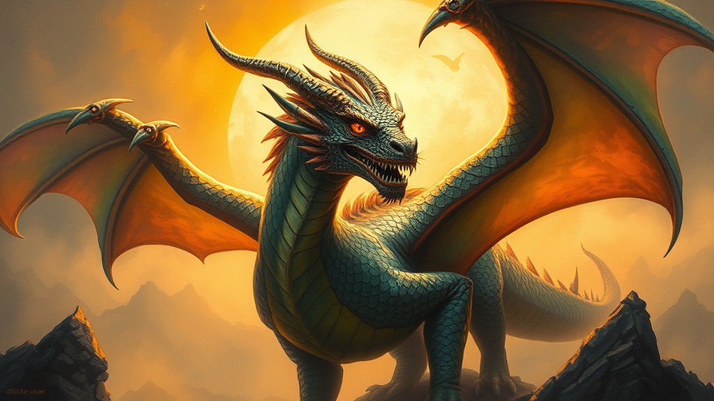 Majestic Dragon in Mystical Landscape, in the Style of James...