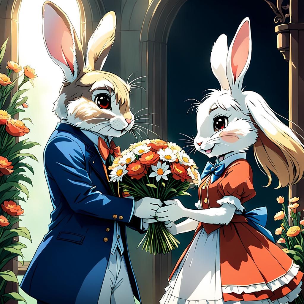 Br'er Rabbit Surprises His Anime Love with a Bouquet