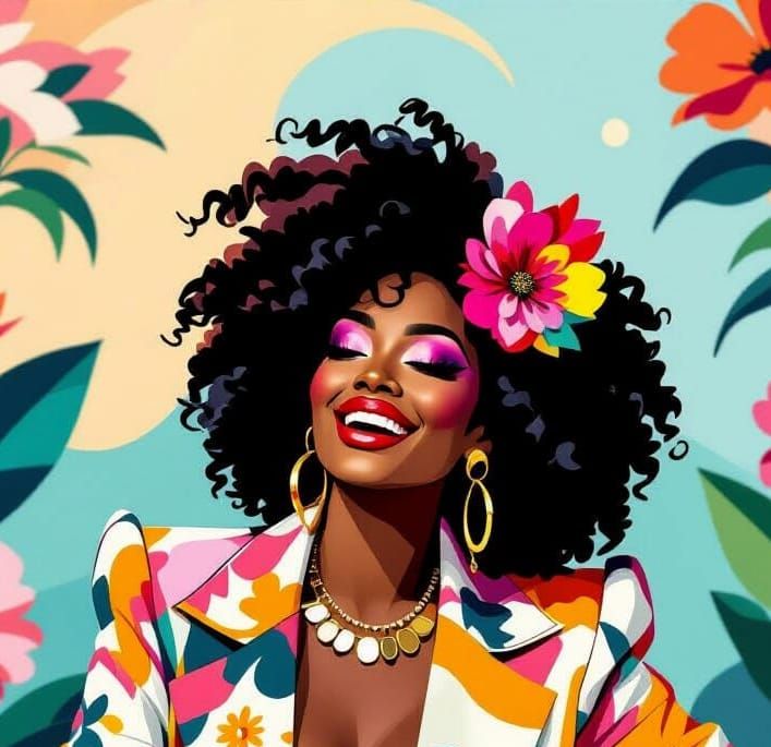 Overjoyed Woman in Maximalist Style