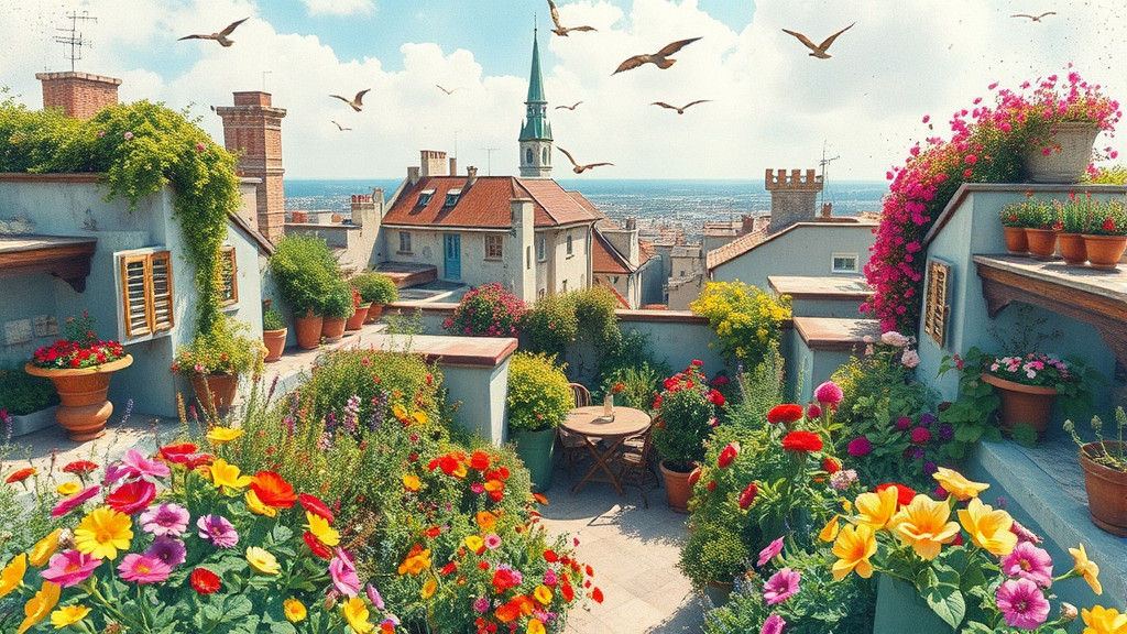 Pastel Paradise Rooftop Oasis in Splendid Watercolour