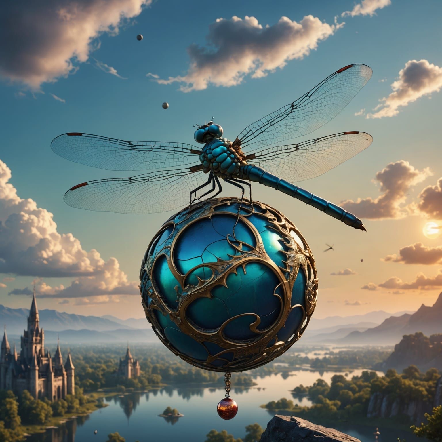 Dragon Fly Surveys a Vibrant Fantasy Realm in the Sky