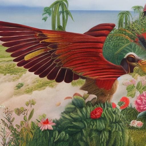 Surrealistic Winged Sphinx on Deserted Beach, Oils in the St...