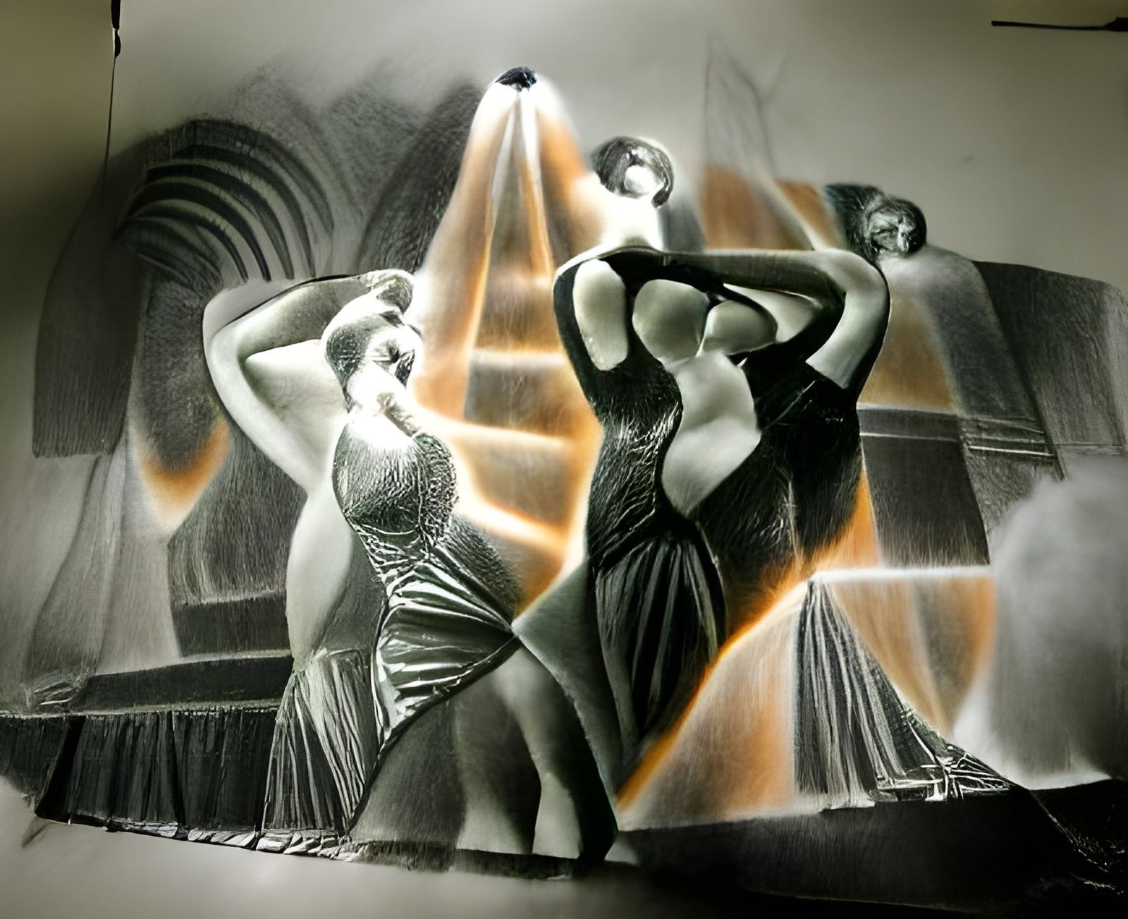 Volumetric Art Deco Light Show in Hyperdetailed Charcoal