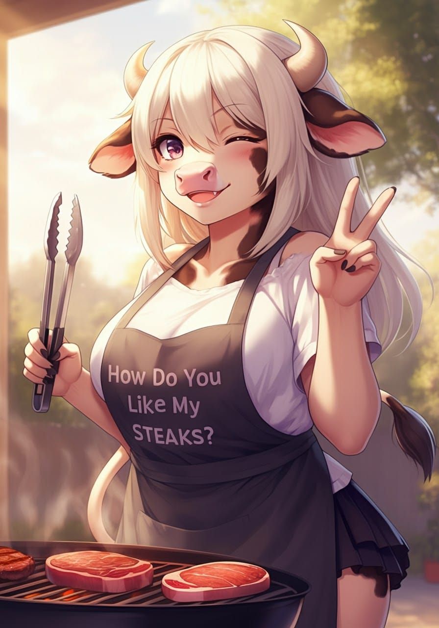 Whimsical Cowgirl BBQ Scene in Anime-Inspired Style