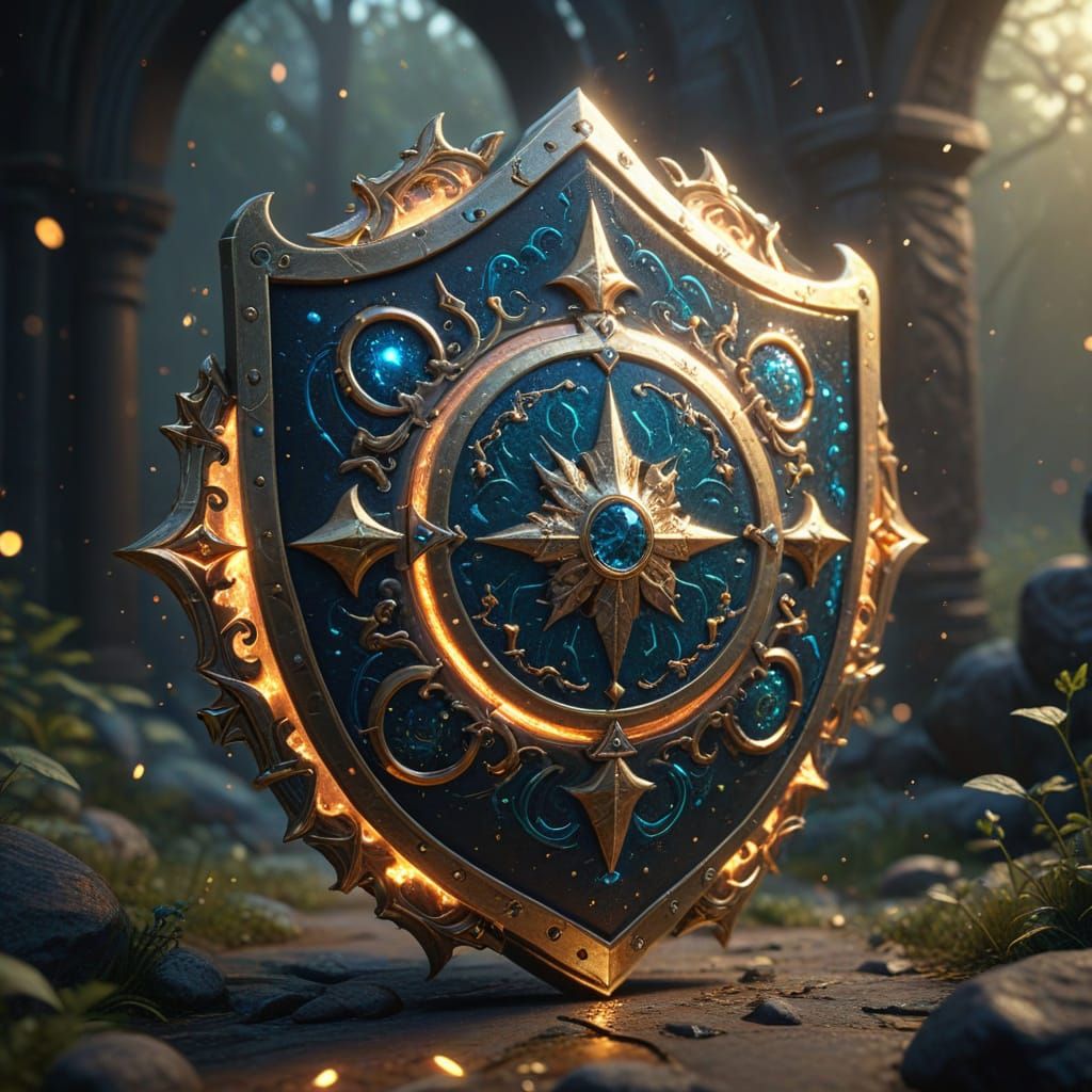 Glowing Shield in Mystical Setting