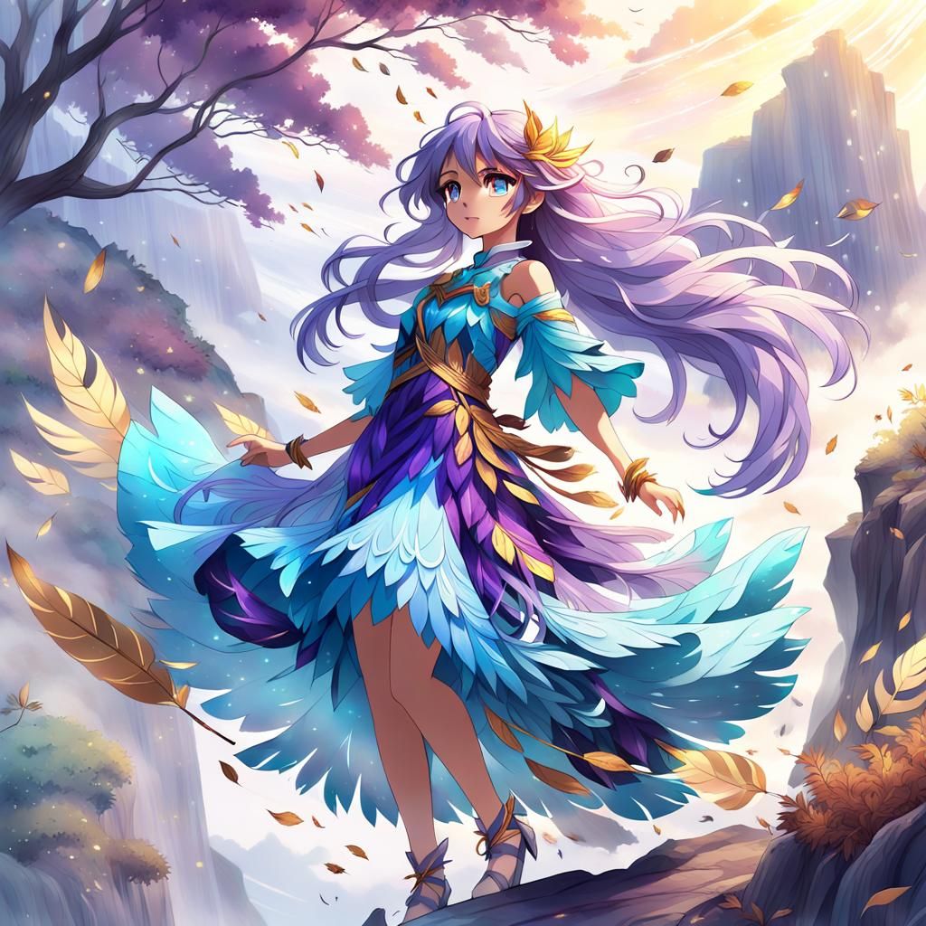 A cute wind elemental anime girl