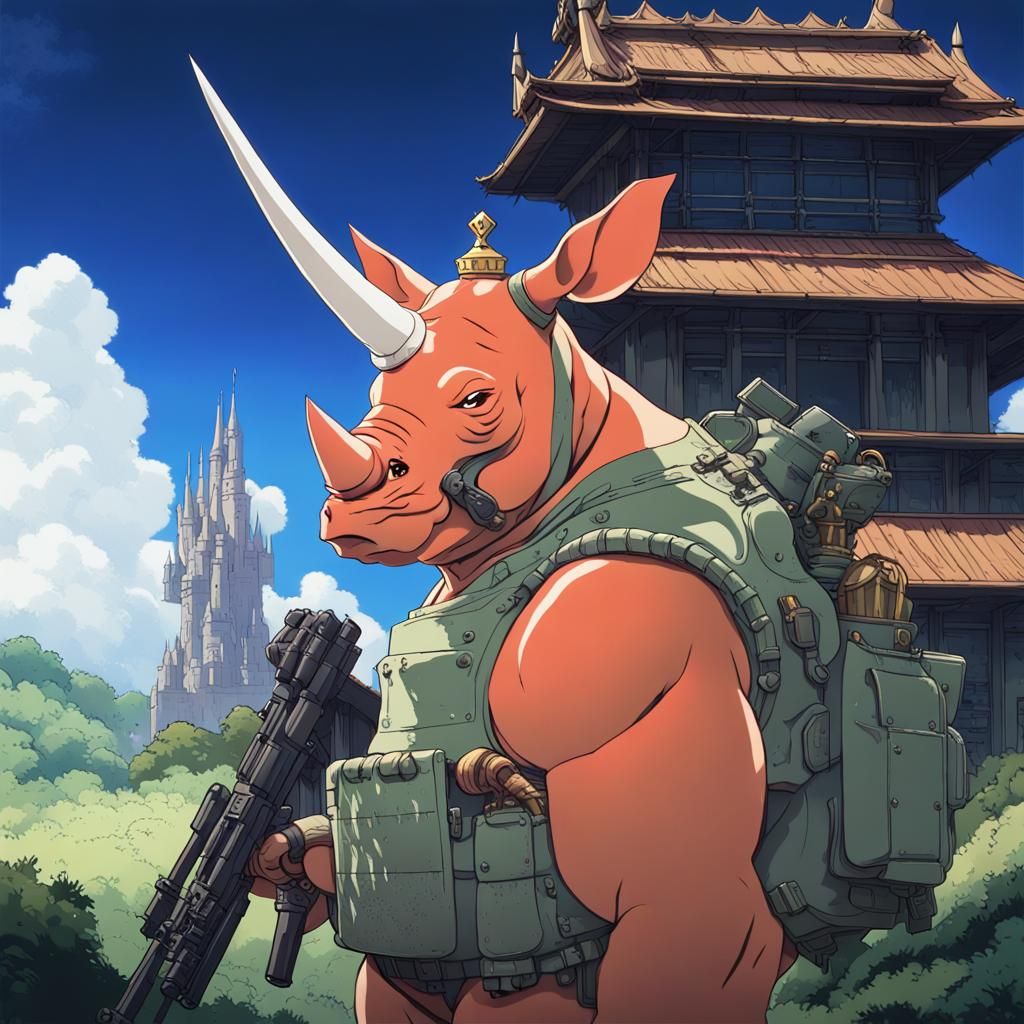 Cyberpunk Rhino Wields Grenade Launcher with Ace of Spades H...