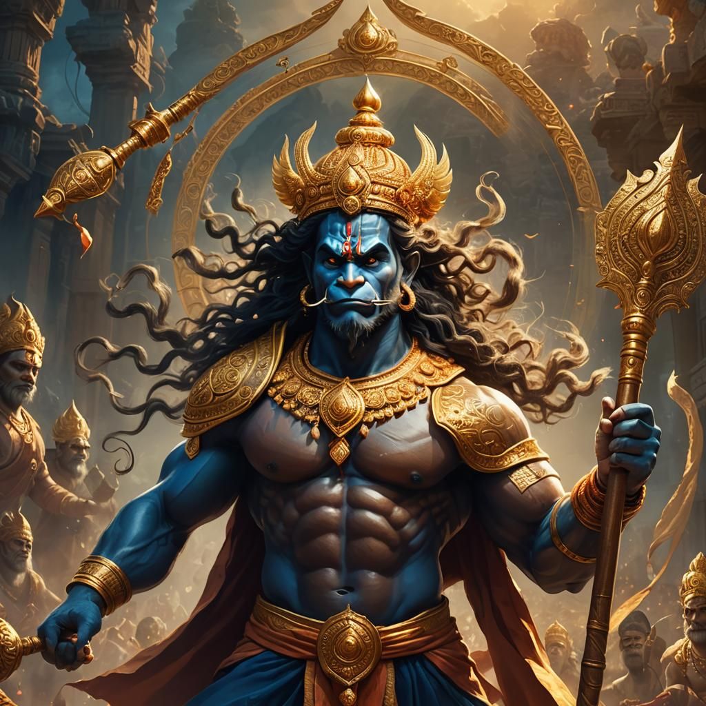 Majestic Lord Hanuman in Resplendent Golden Glory