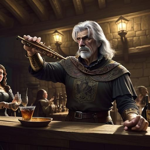 Medieval Tavern Scene in Pen and Ink Style