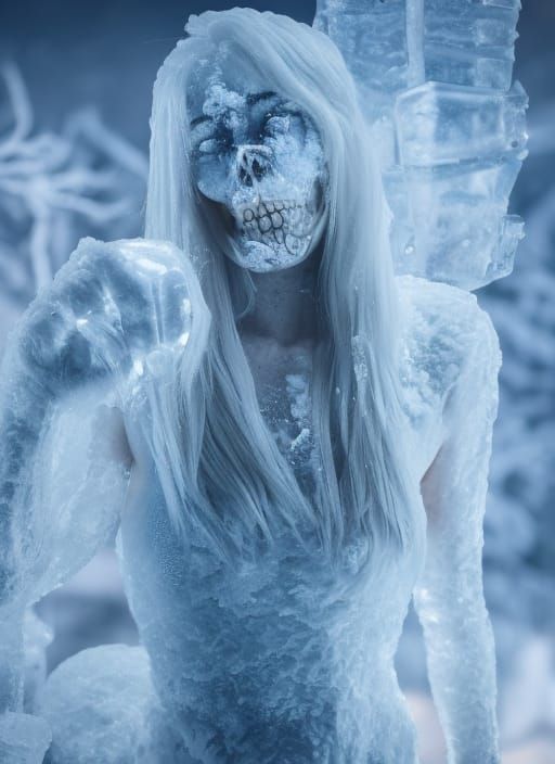 Girl Made of Ice in a Winter Wonderland Scene