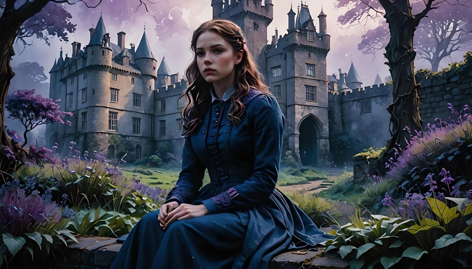 Mysterious Schoolgirl in Violet Twilight