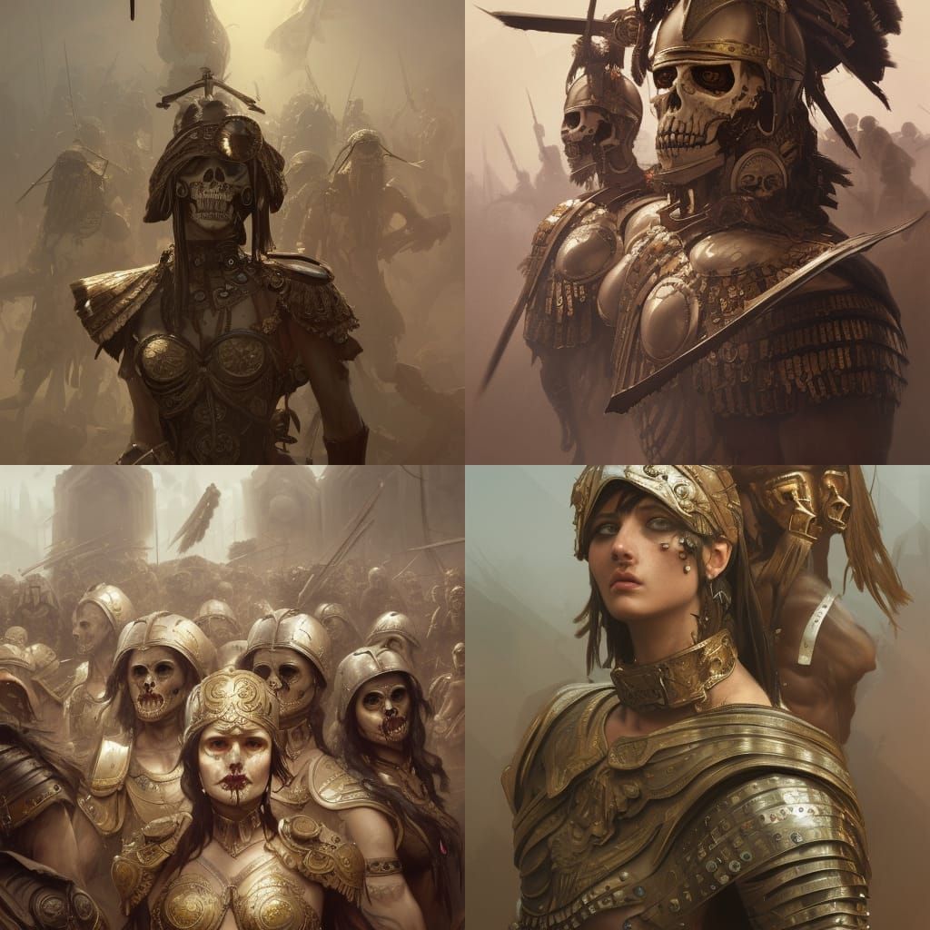 Roman Skeleton Warriors in Triadic Colors Concept Art