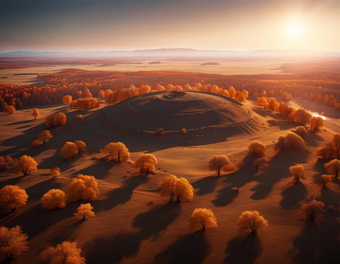 Surreal Native American Burial Grounds in Autumn Landscape