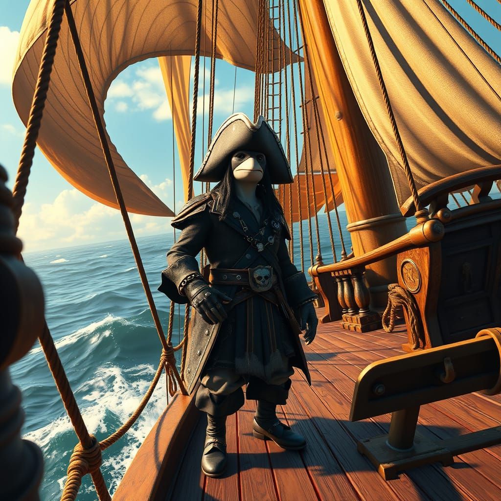 Orca Pirate Captain on a Fantasy Ship in 8k