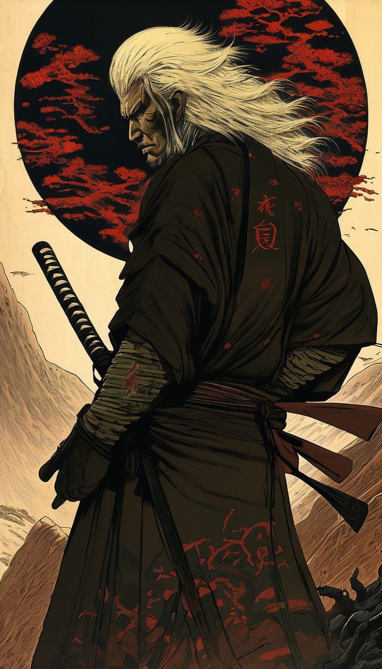 Mysterious Samurai in Dark Fantasy Attire, Inspired by Haunt...