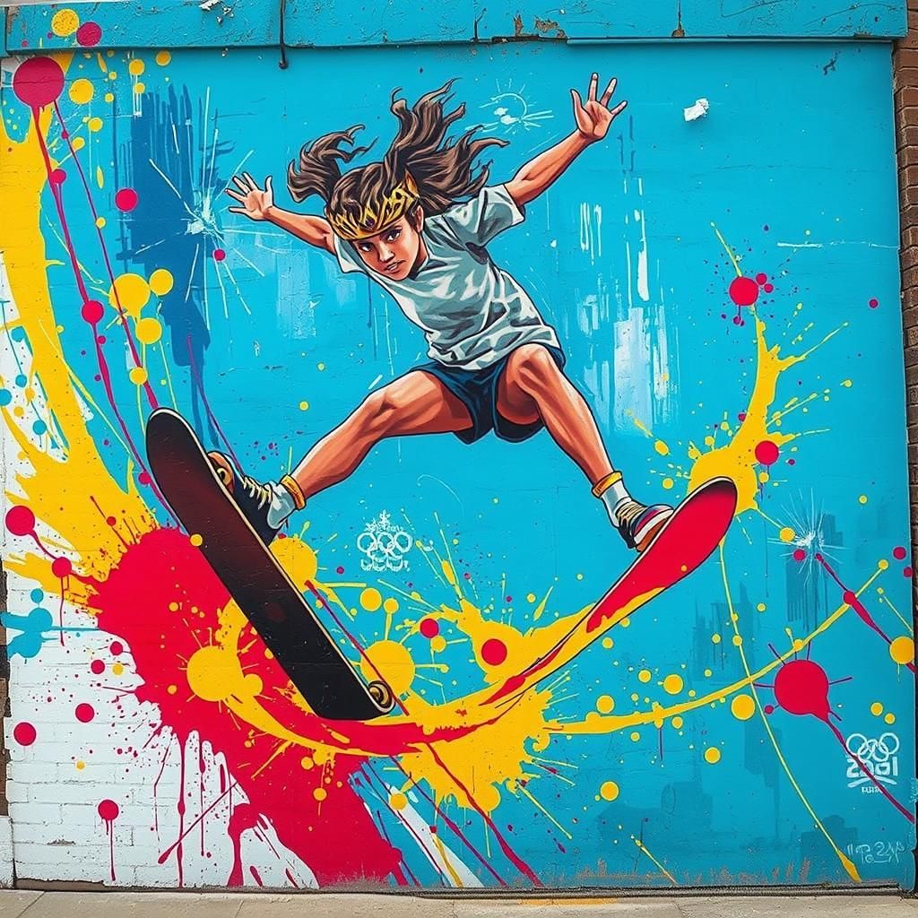 Urban Ink Splatter Art of Olympic Skateboarder