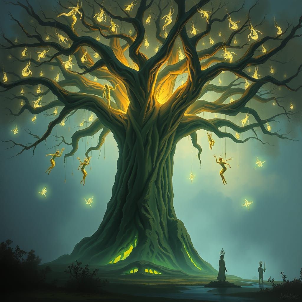 Mystical Tree of Life on Pandora in Vibrant Ink Splatter Art