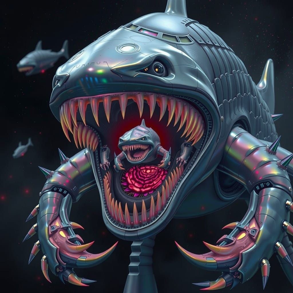 Otherworldly Alien Shark-Creature in Cyberpunk Bioluminescen...