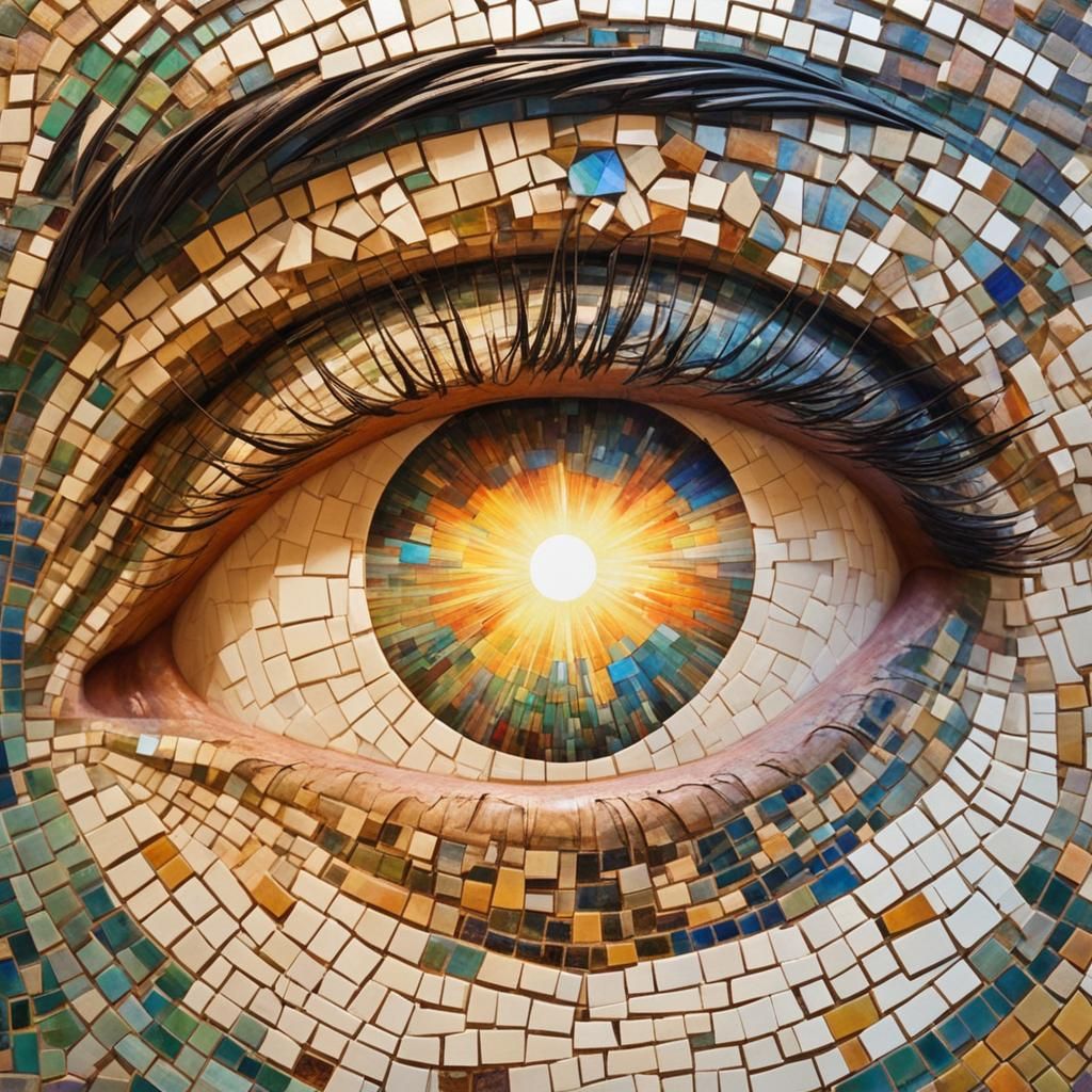 Full front image of the mosaic sunrise in the eye.