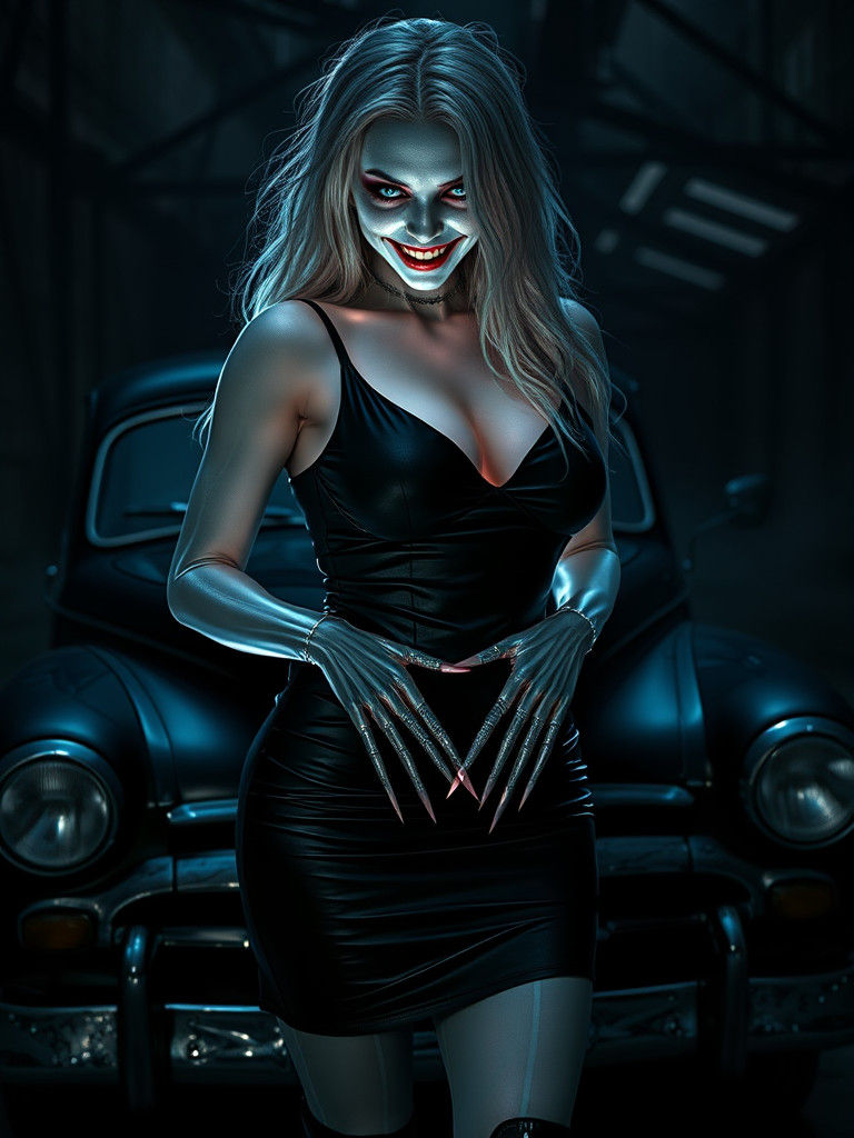 Glowing Snow White Horror Portrait in Dark, Creepy Cyberpunk...