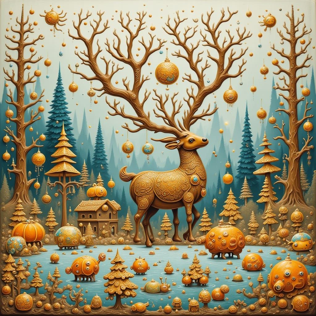 Whimsical Reindeer with Tea and Cookie Elements