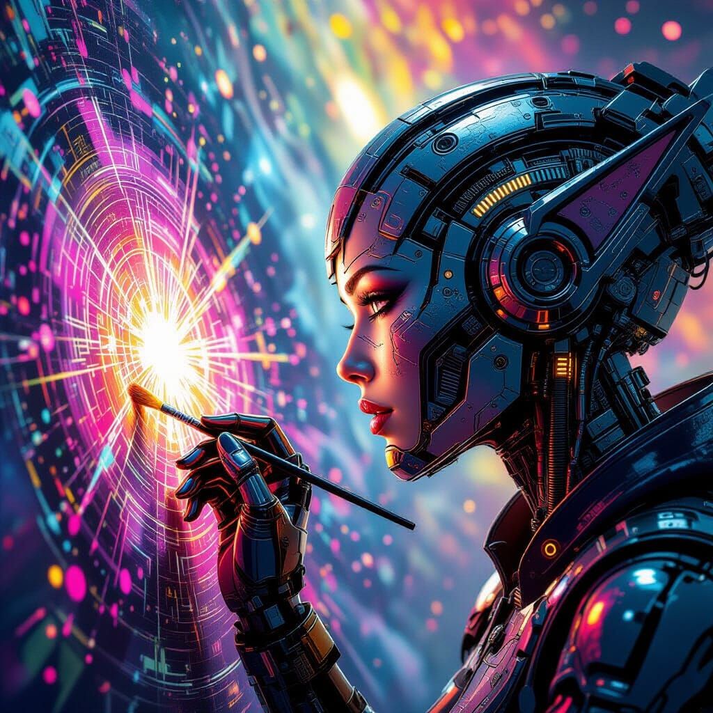 Machine Elves Paint Cosmic Plans in Hyperrealistic Art