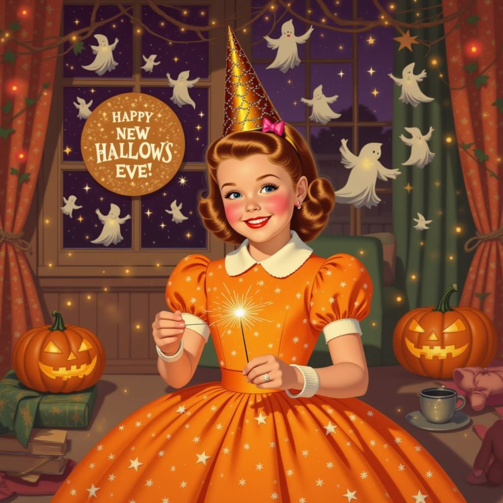 1950s Girl with Sparkler on New Year's Eve