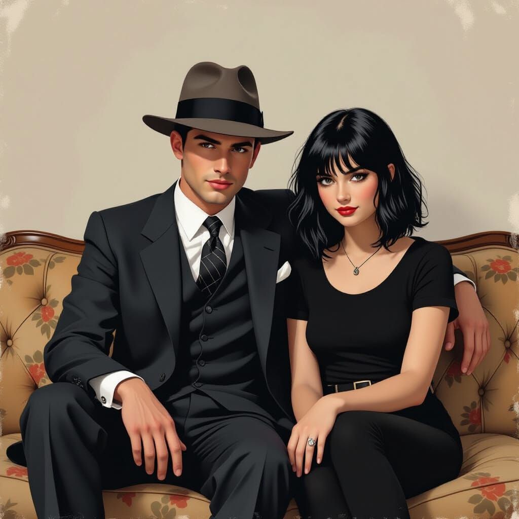 Film Noir Scene with Time Travel Aesthetic