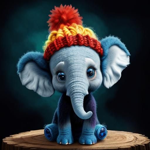 Whimsical Chibi Elephant in Vibrant Fairytale Scene