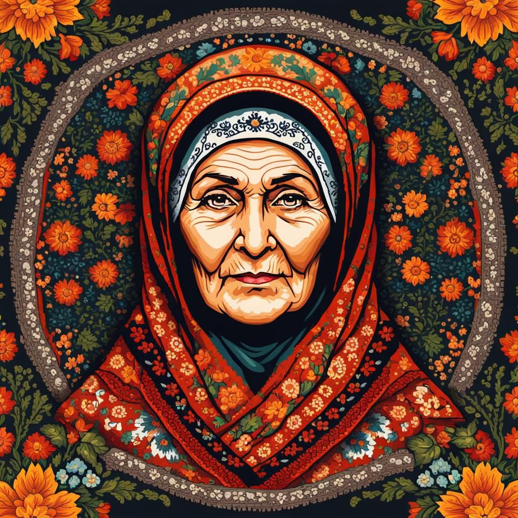 Vintage Babushka with Intricate Folk Art Details