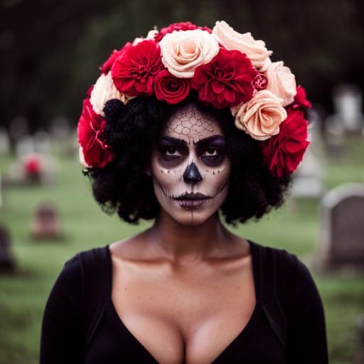 Gothic Day of the Dead Beauty in a Mexican Cemetery