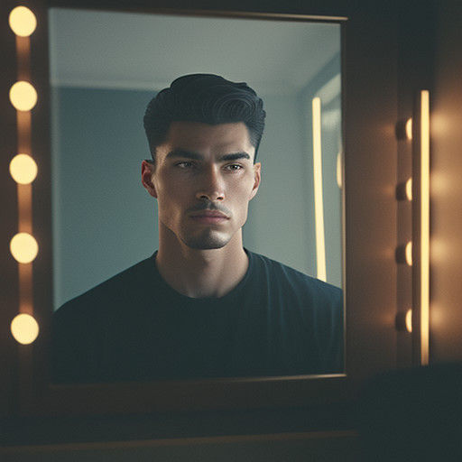 Gentleman Contemplating His Reflection in a Softly Lit 35mm...