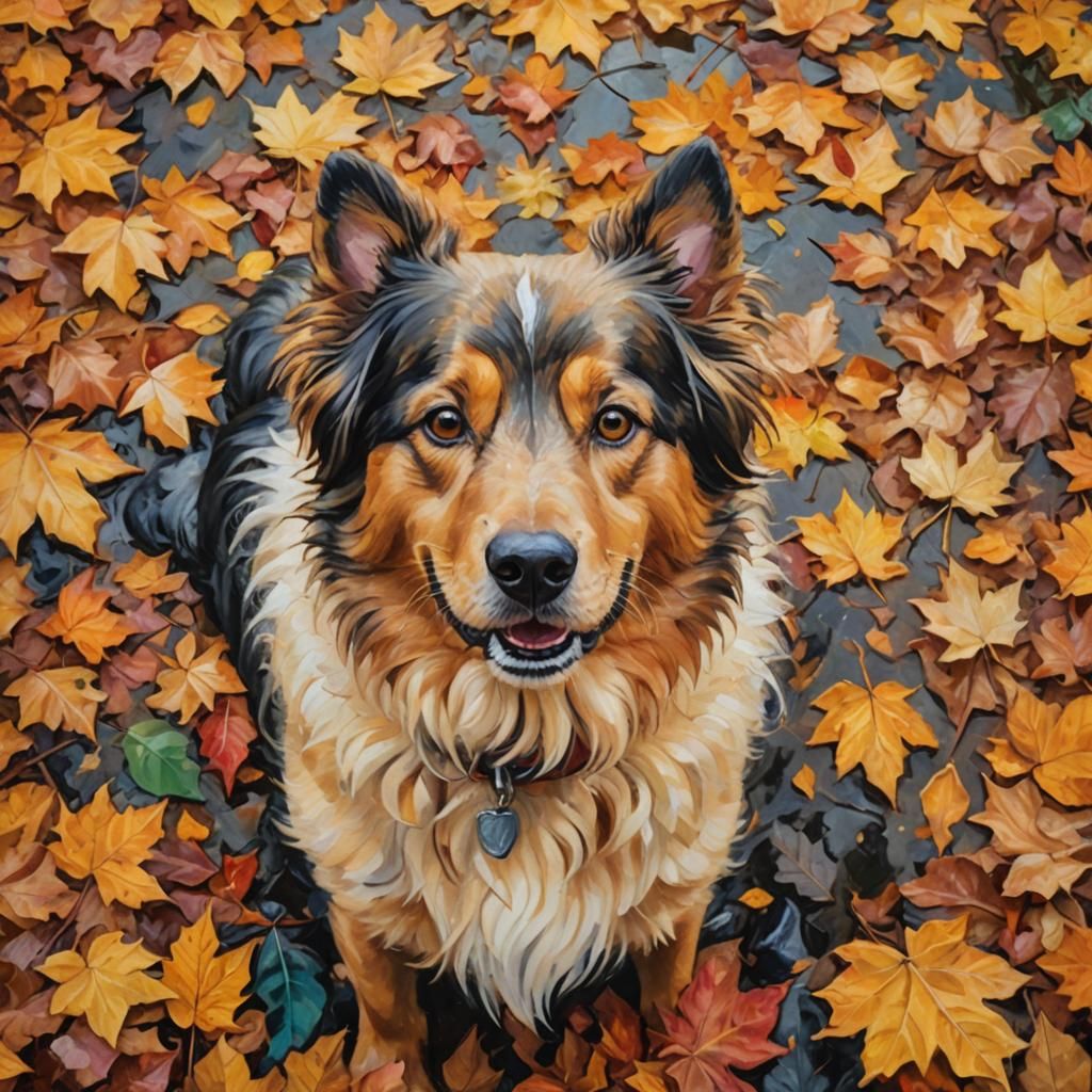 Vibrant Autumn Dog Portrait in Impressionist Style