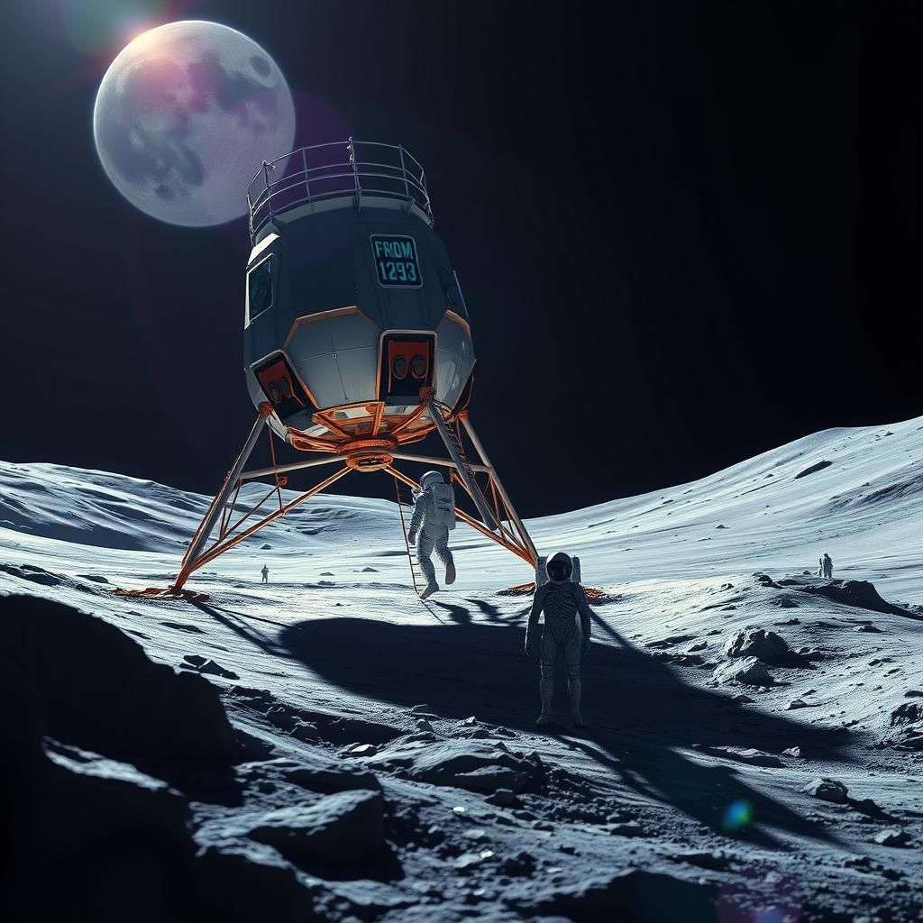 Lunar Module Descends onto Alien Moon in Vivid, Futuristic L...