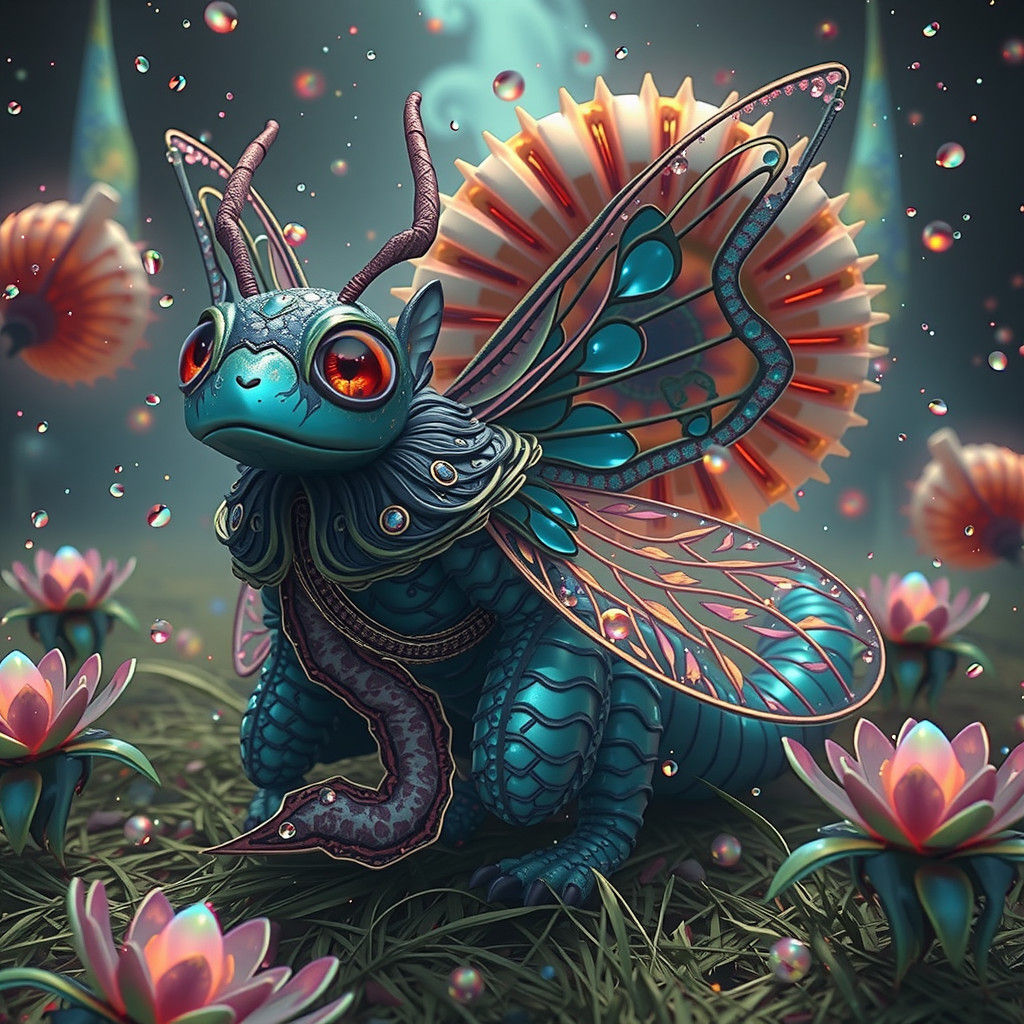 Anthropomorphic Firefly in Snowglobe, Anime 3D Art