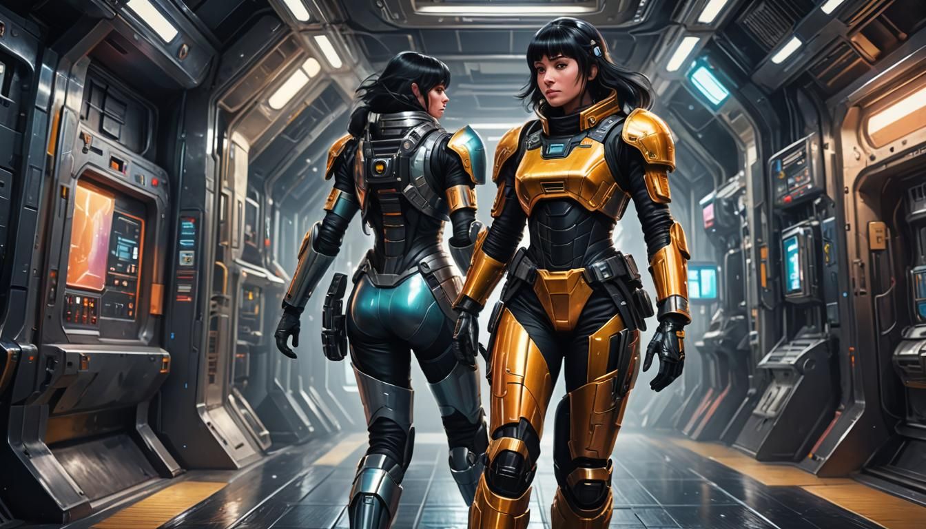 Woman in Space Armor: Realistic Acrylic Art