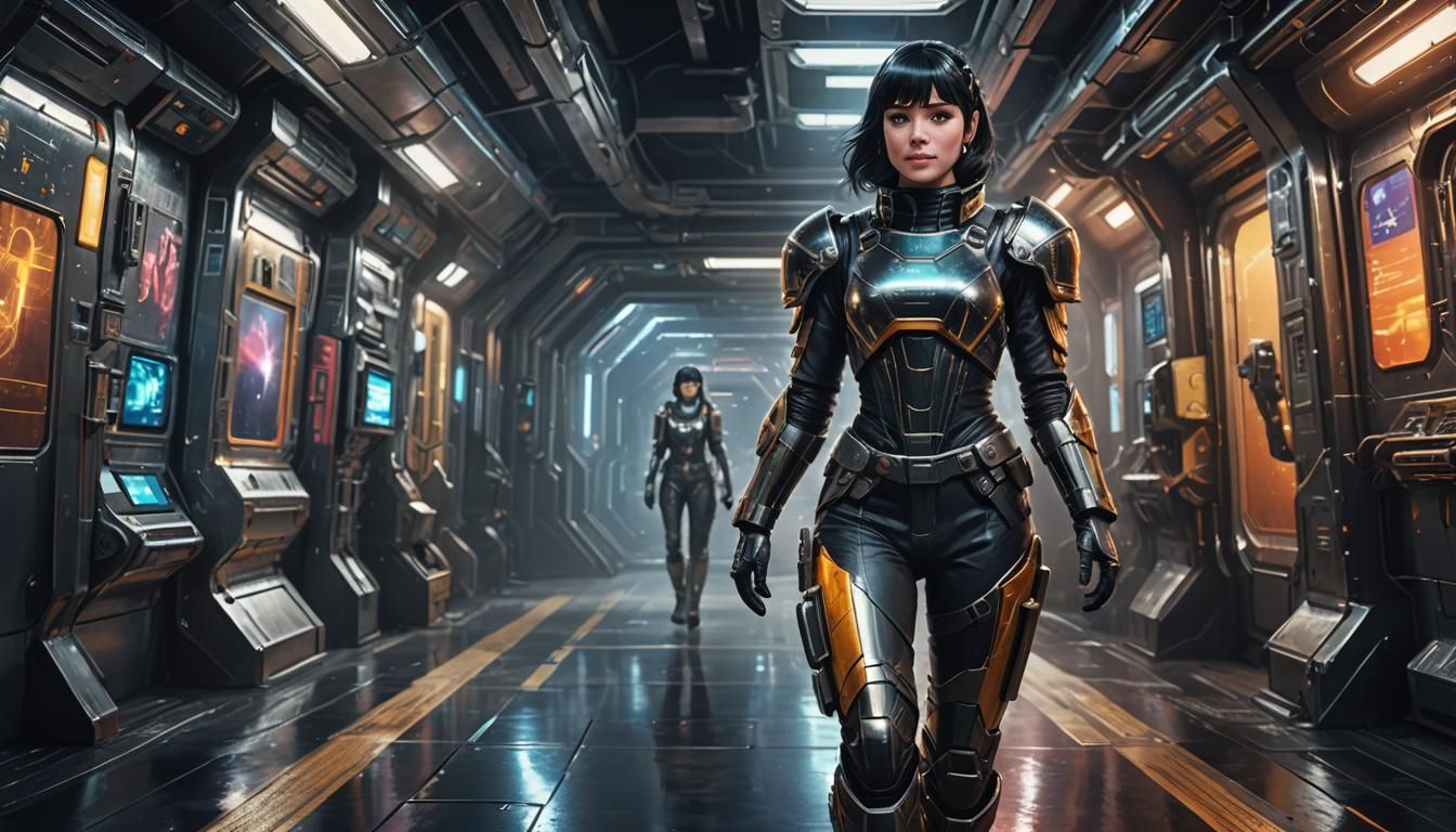 European Woman in Space Armor, Acrylic Art