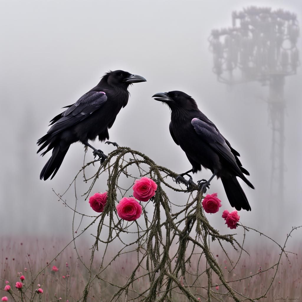Mysterious Ravens in Morning Mist