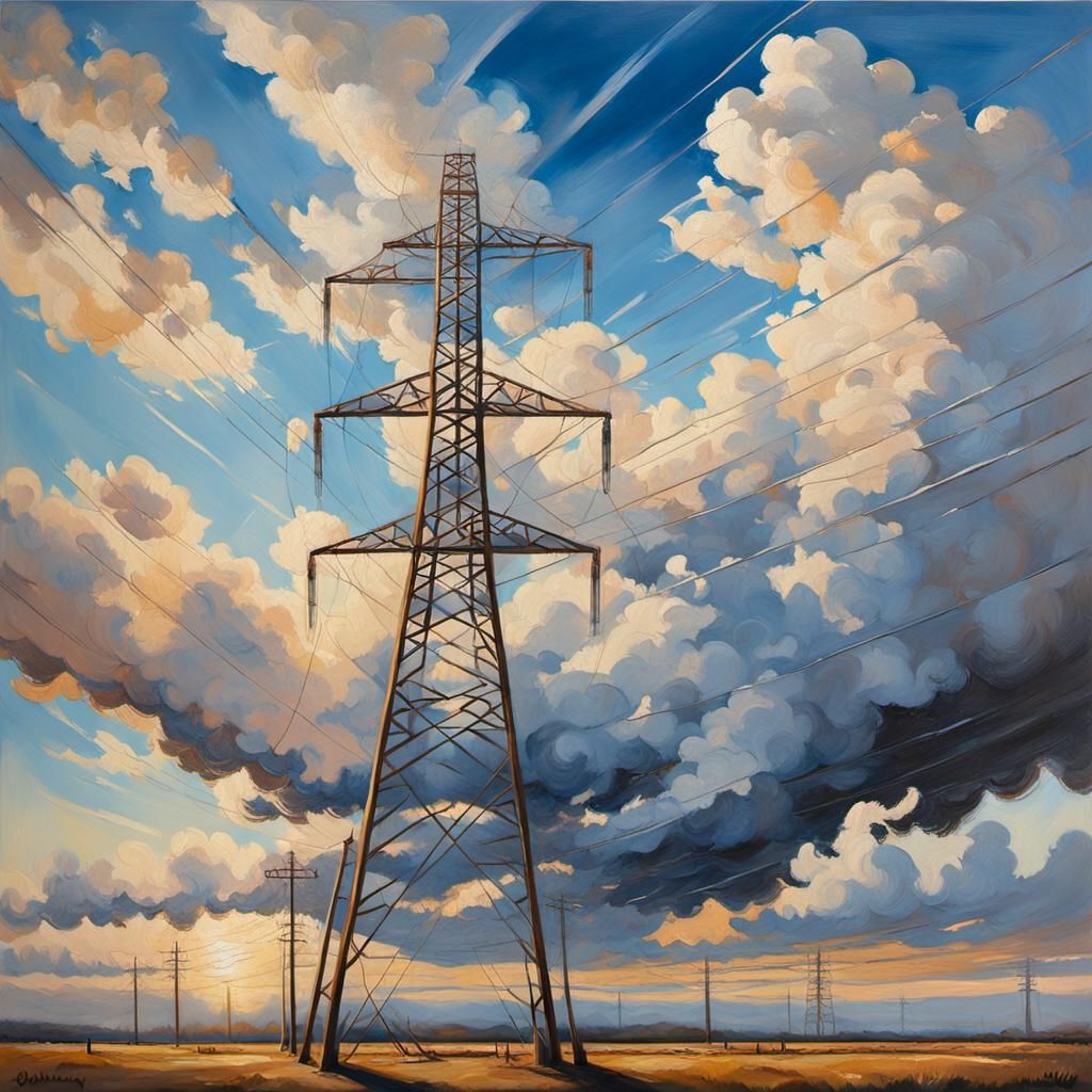 Dramatic Pylon Landscape in Oil Painting Style