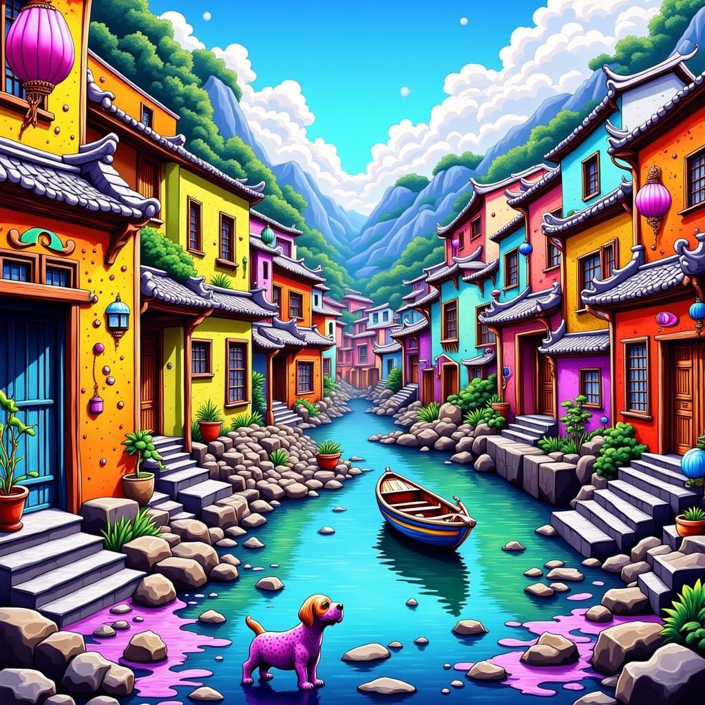 Polka Dot Village Inspired by Contemporary Pop Art