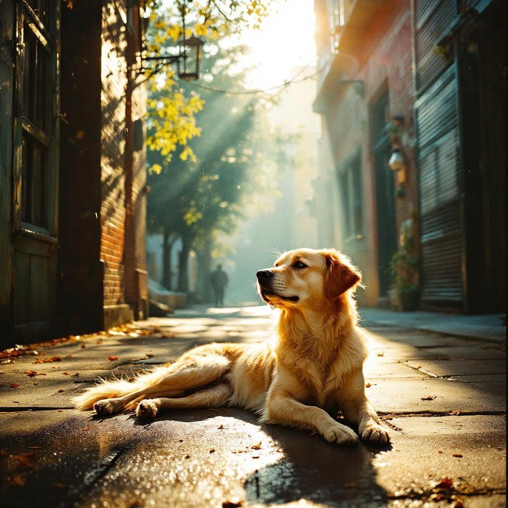 Dog in Sunlight: Atmospheric Urban Impressionism
