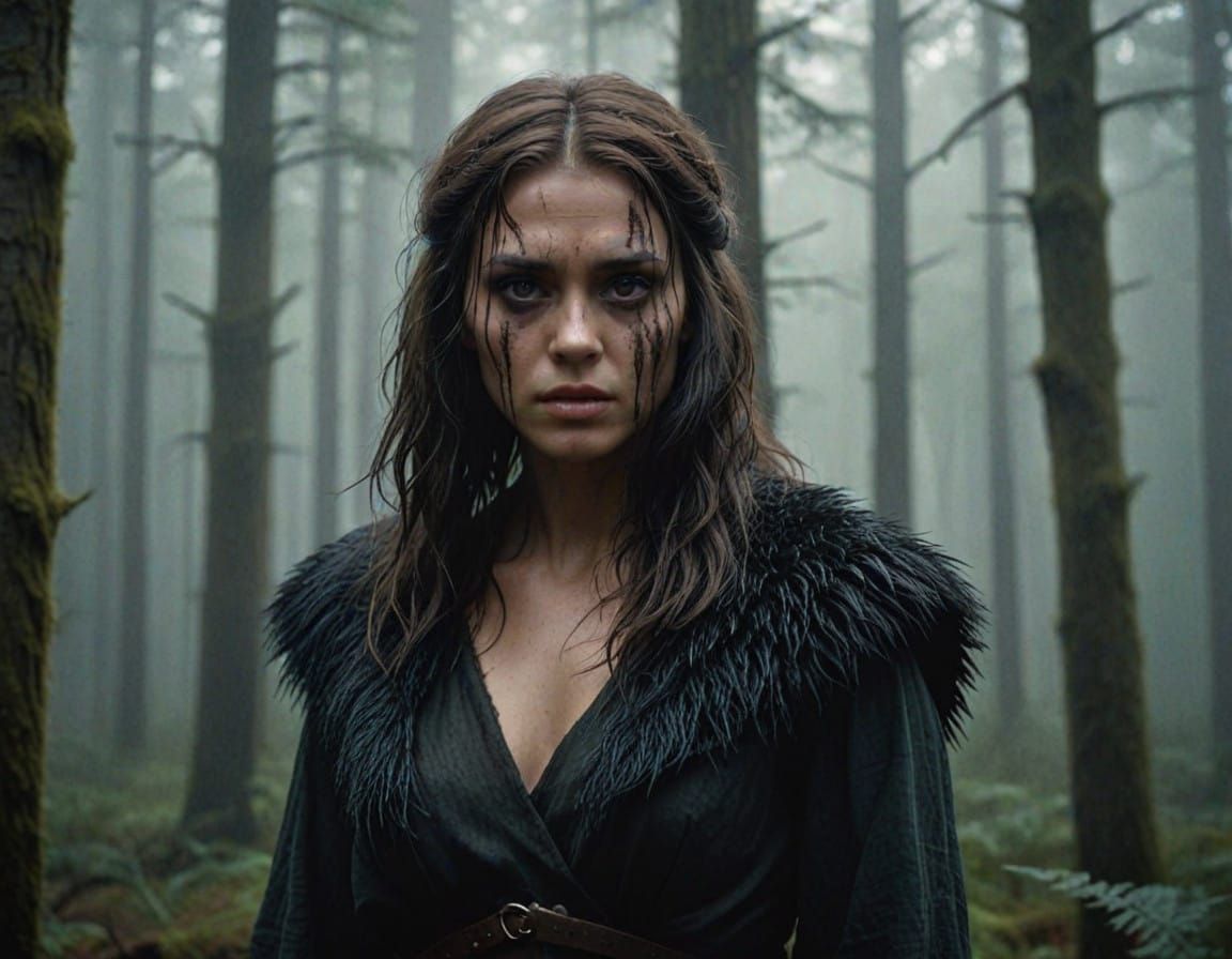 Mystical Female Hybrid Dominates a Dark, Moody Forest