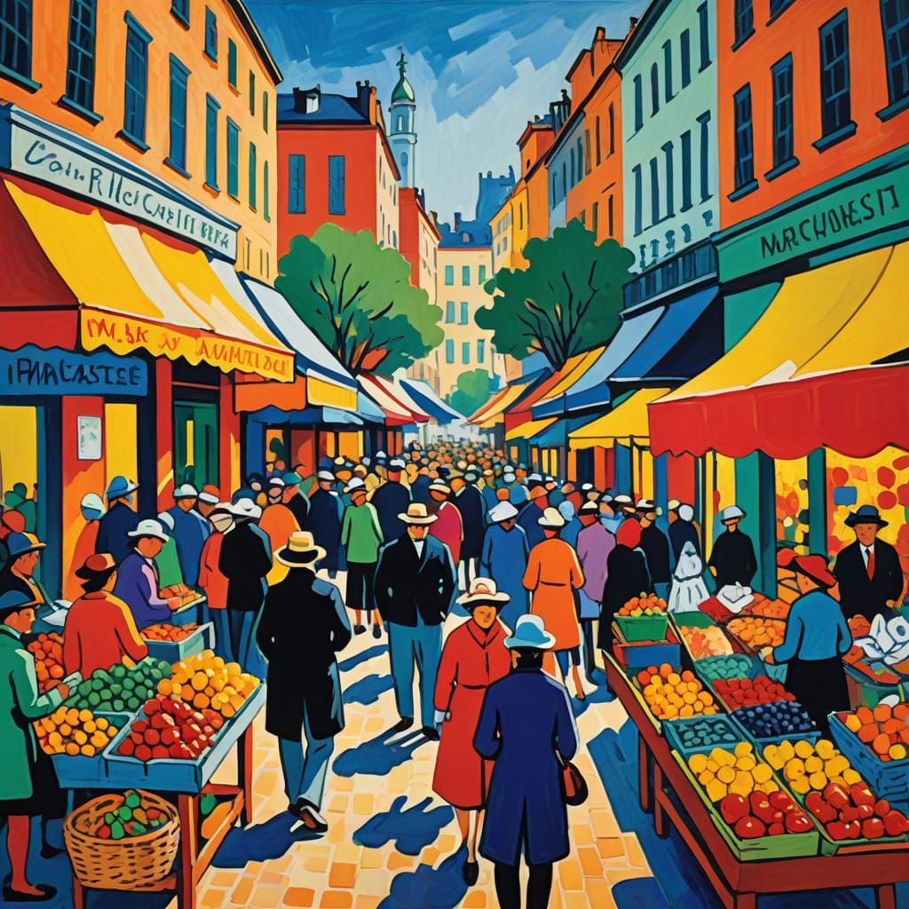 Bustling City Market in Vibrant Fauvist Style