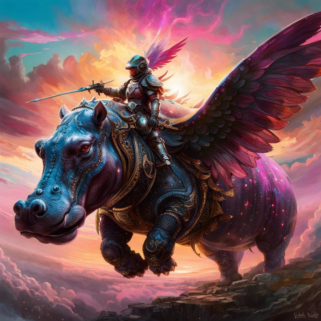 Gigantic Hippo Warrior in Maximalist Nebulae Armor Takes Fli...