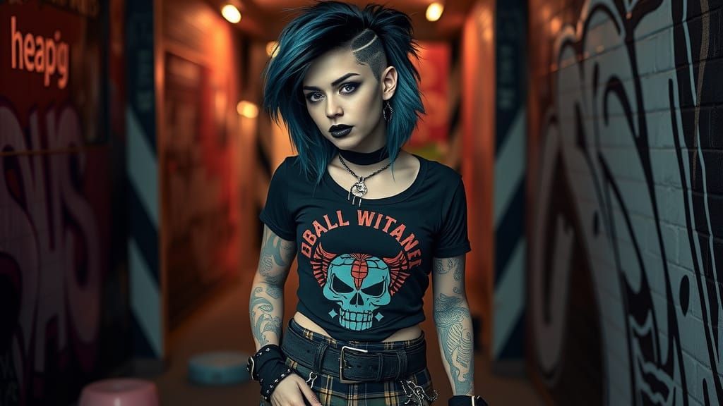Edgy Punk Girl Portrait with Asymmetrical Hairstyle