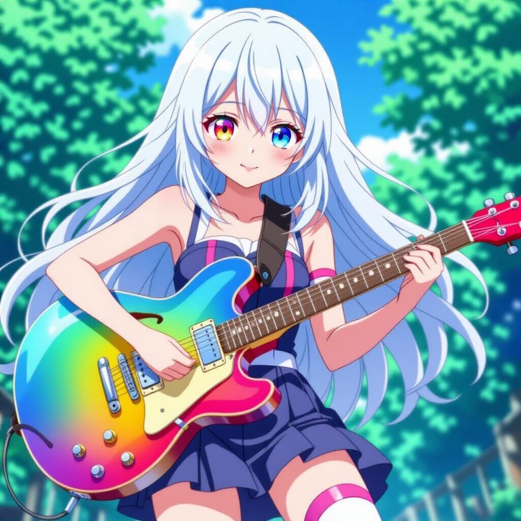 Anime Girl with Electric Guitar in Vibrant Style