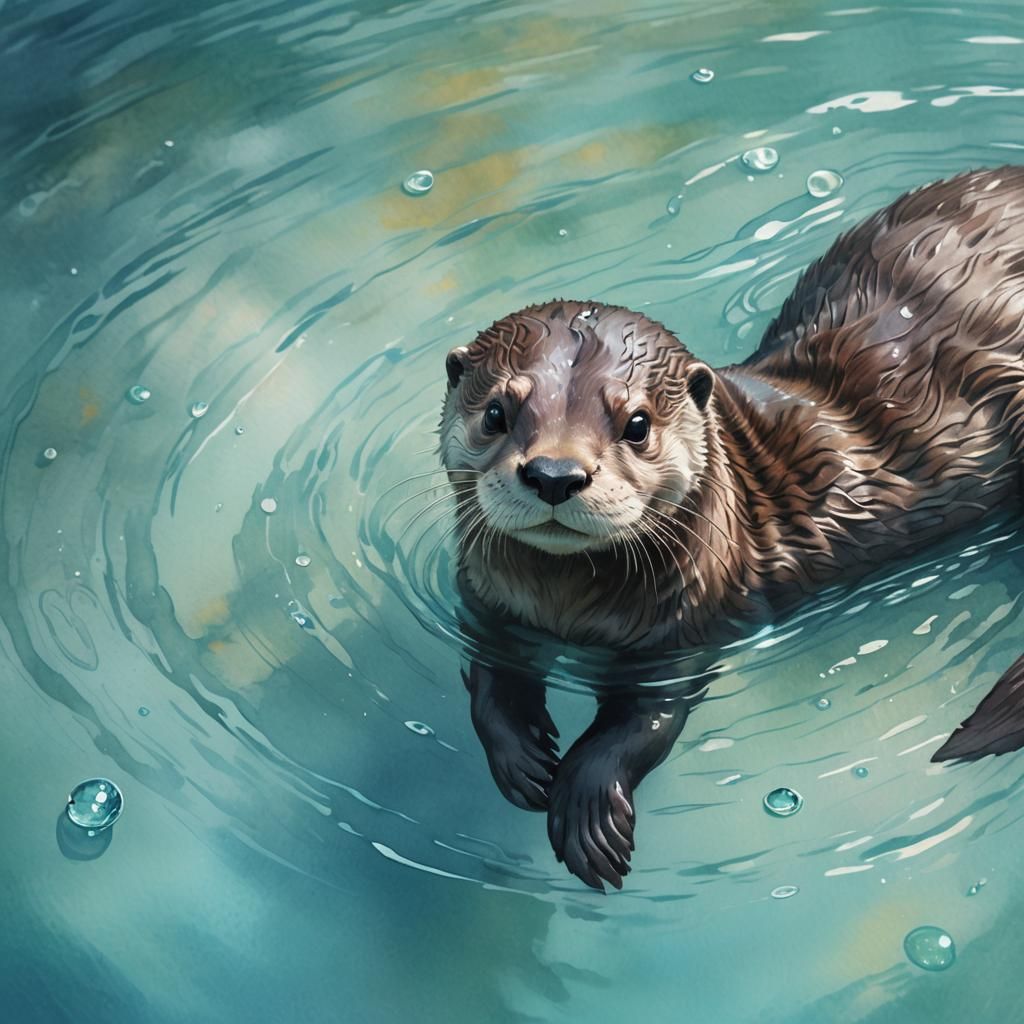 Whimsical Otter in Turquoise Water