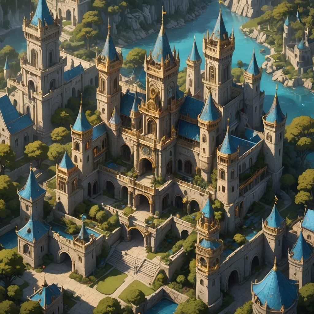 Royal Fantasy Mansion with Glowing Magical Towers